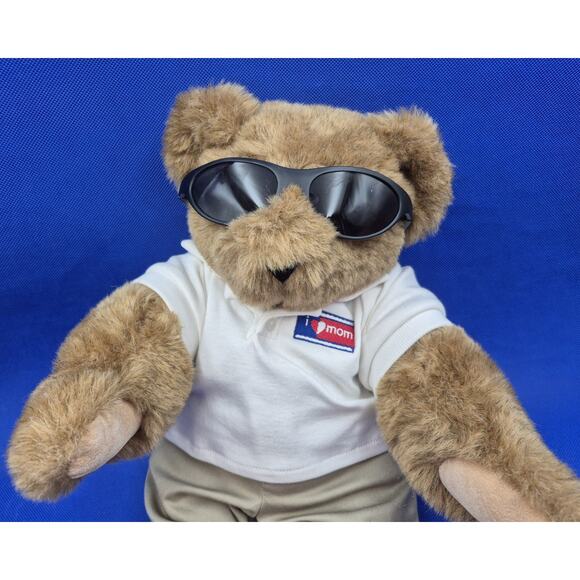 Vintage Vermont Teddy Bear Polo Shirt Sunglasses Poseable 16" I Love Mom YK - Picture 2 of 8